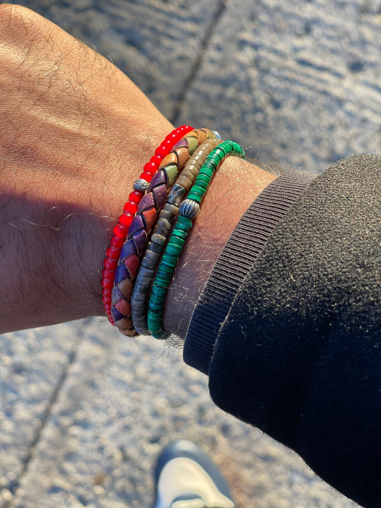 Sterling Silver And Leather Men’s Bracelet.