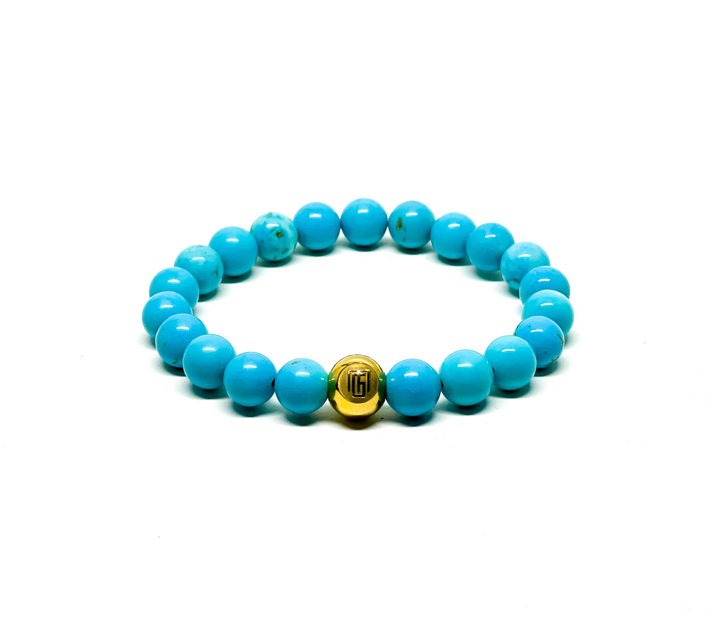 Turquoise And Gold Plated Logo Bead Men’s Bracelet.