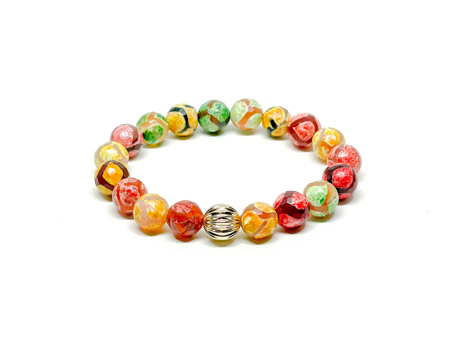 Genuine Tibetan Agate Gemstone (multi green, pink and yellow) With Gold Filled Women's Bracelet.