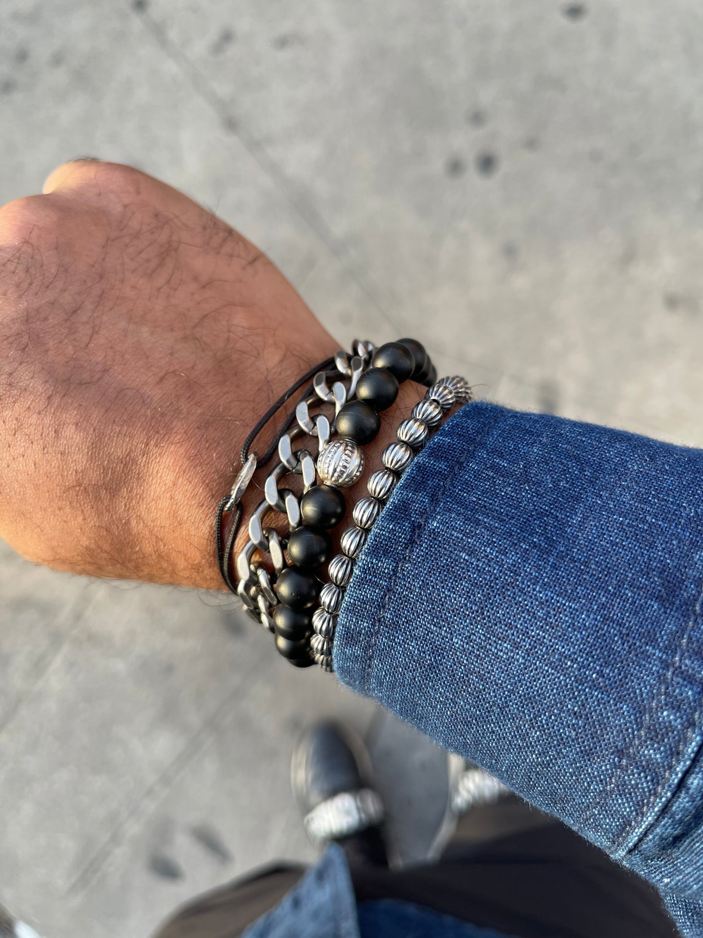 Onyx And Sterling Silver Men’s Bracelet.