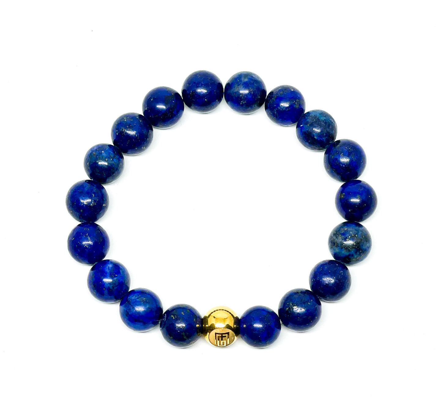 Men’s Bracelet with Lapis Lazuli and Gold plated over stainless steel logo beads.