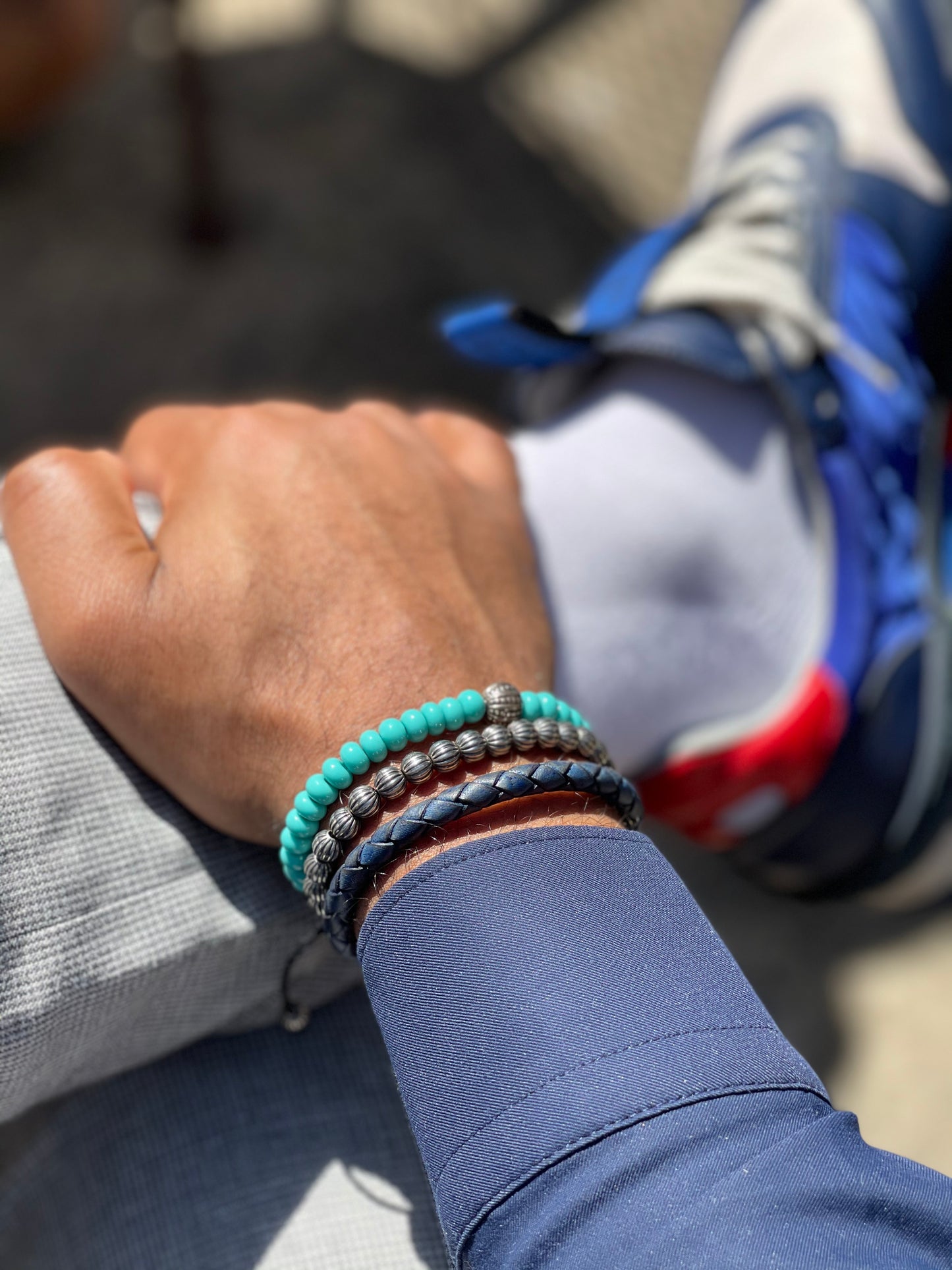 Sterling Silver And Leather Men’s Bracelet.