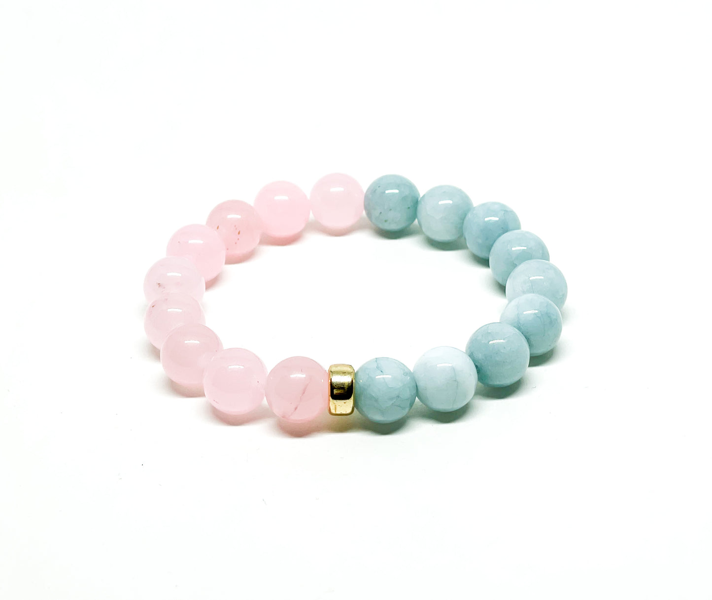 Aquamarine, Pink Jade And Gold Filled Women's Bracelet.