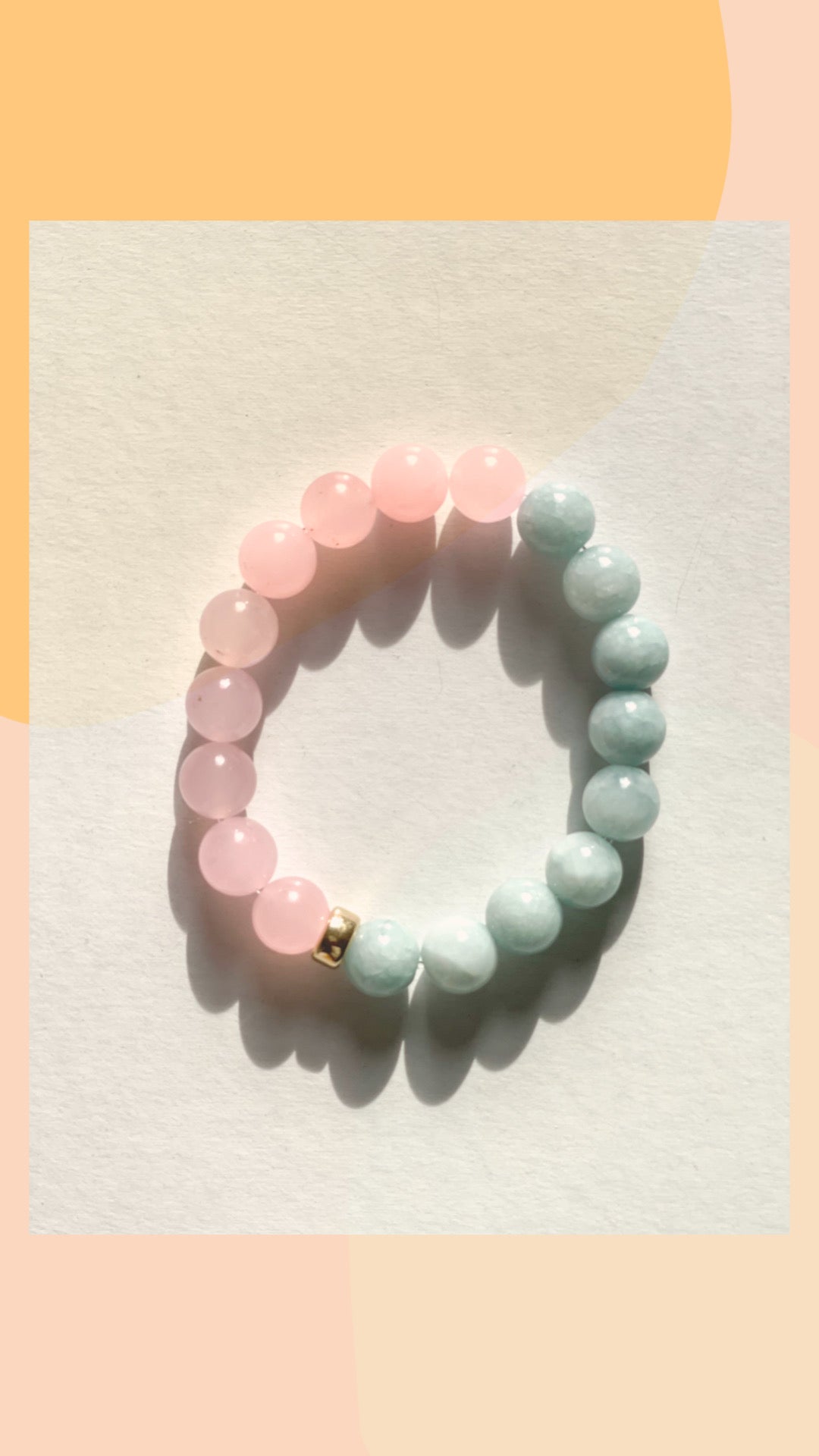 Aquamarine, Pink Jade And Gold Filled Women's Bracelet.