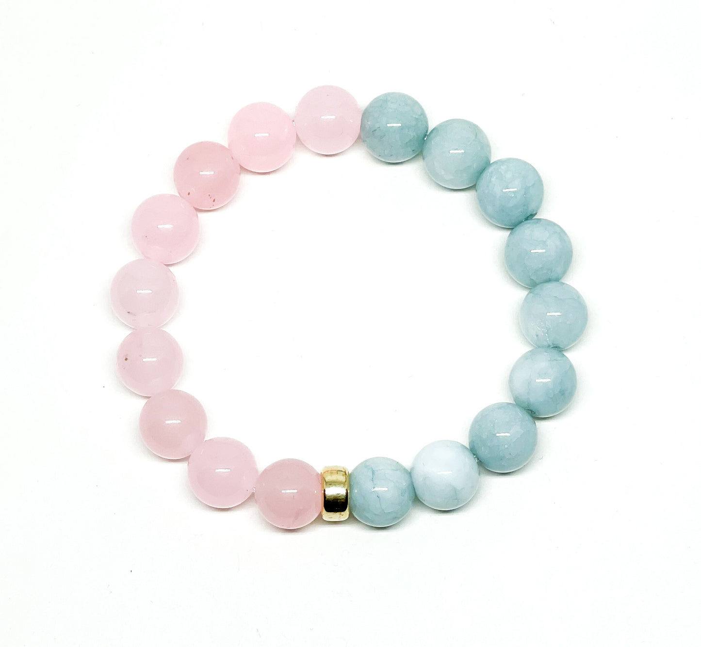 Aquamarine, Pink Jade And Gold Filled Women's Bracelet.