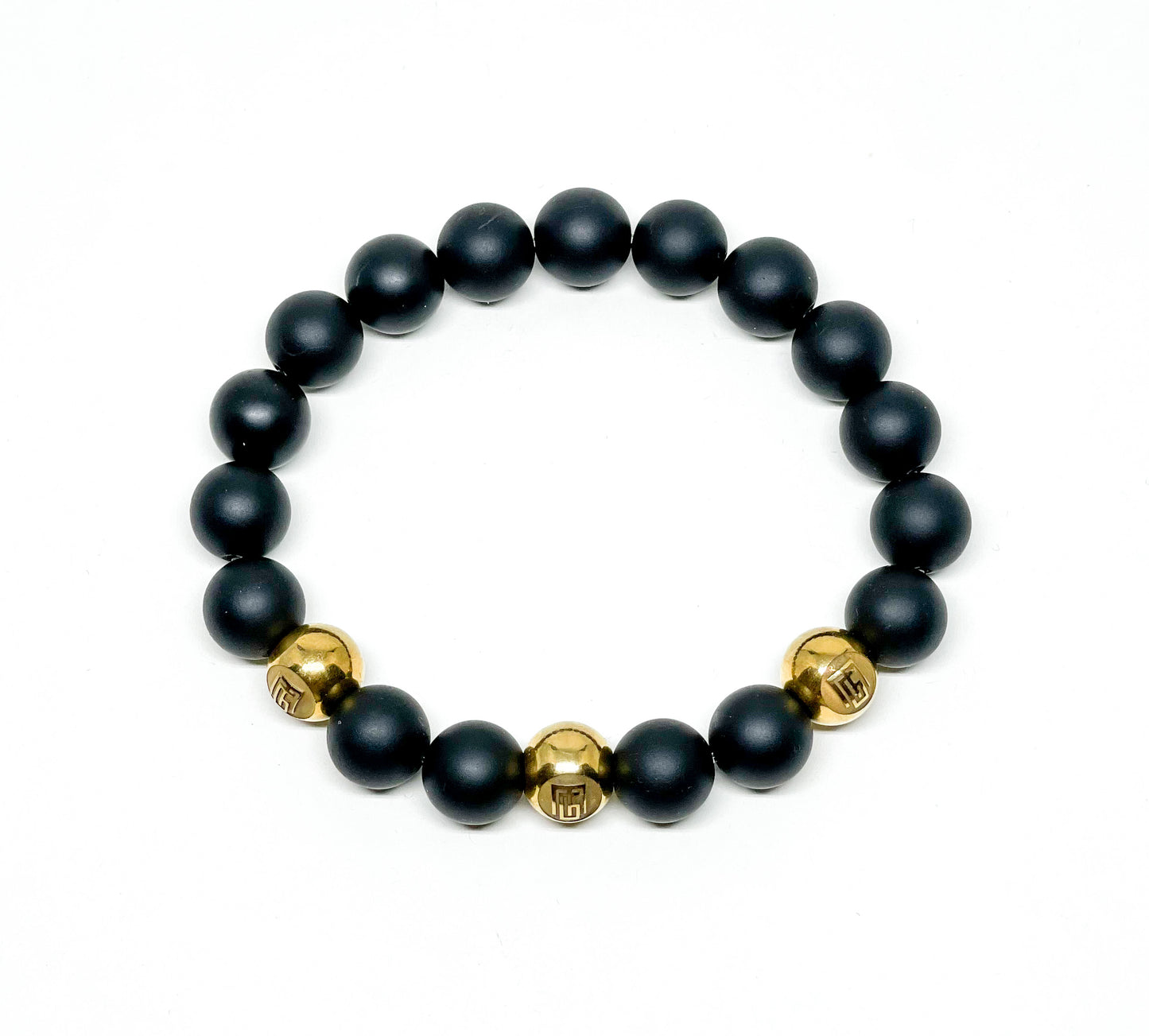 Men’s Bracelet With Matte Onyx And Gold LOGO Beads.