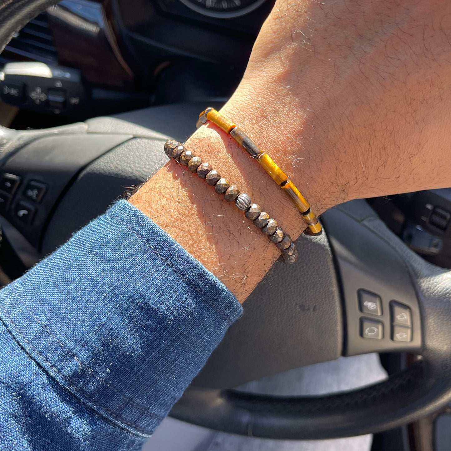 Bronzite And 925 Silver Men’s Bracelet.