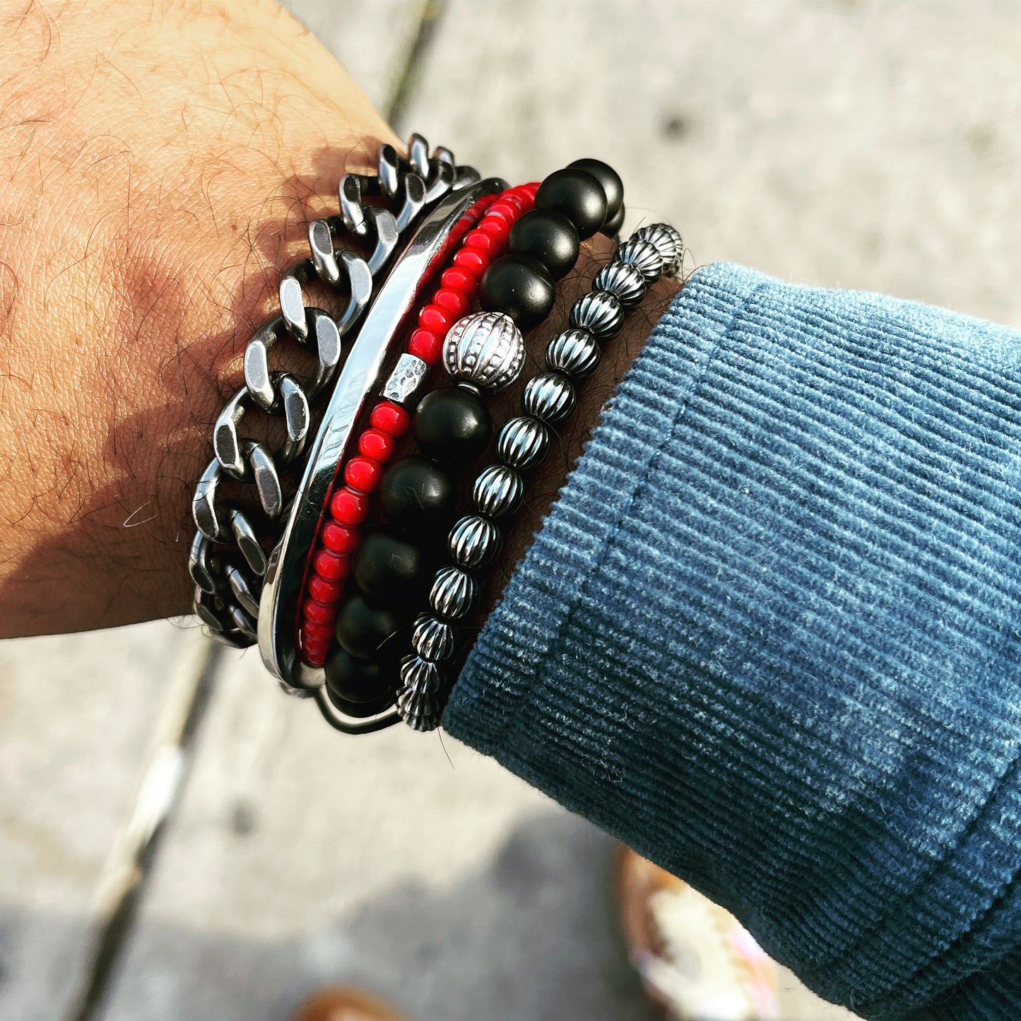 Onyx And Sterling Silver Men’s Bracelet.